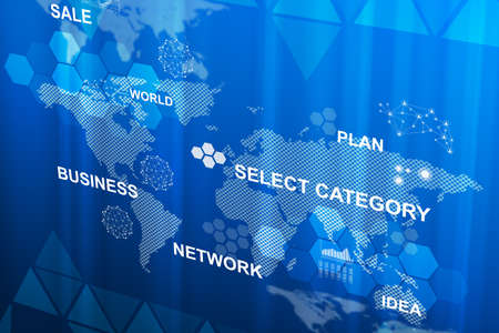 Abstract blue background with world map and molecule