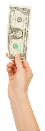 Humans hand holding dollar on isolated white background