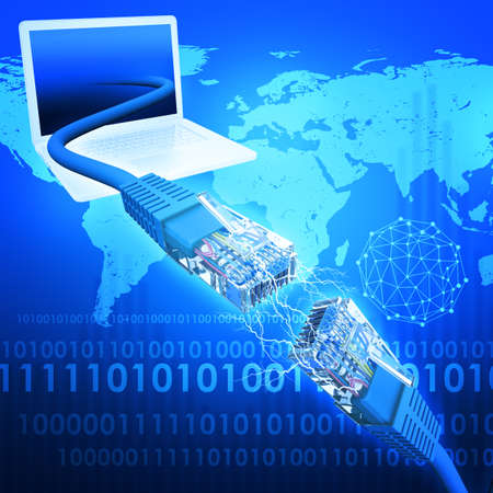 Abstract background with computer and world map