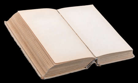 Open book with blank leaves on black backgroundの写真素材