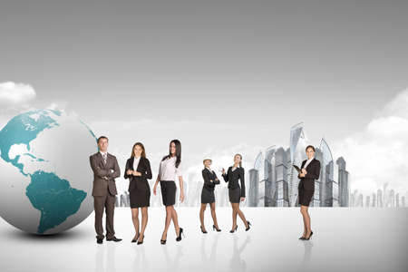 Buisnesspeople with earth globe and city background