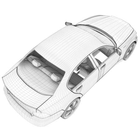 Car on isolated white background, top view