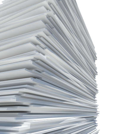 Pile of white paper on isolated white backgroundの写真素材