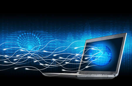 Black laptop with lightspot on blue background