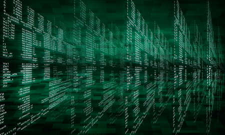 Matrix background with the green symbols and numbersの写真素材