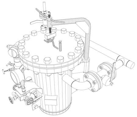 Picture of heat exchanger with pipes on white background, close up viewのイラスト素材