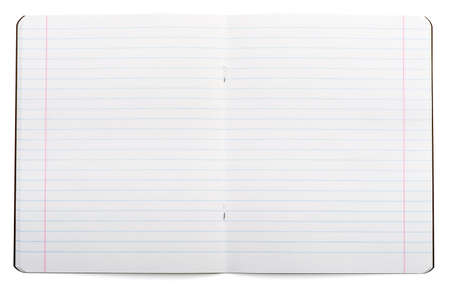 Open notebook on isolated white background, closeup