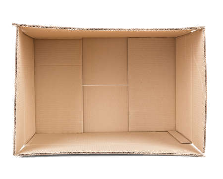 Empty brown cardboard box isolated on white background