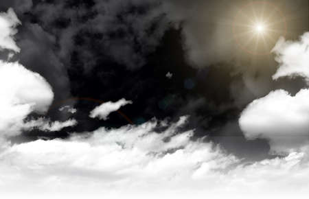 Grey sky with clouds and sun, fresh airの写真素材