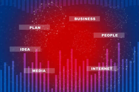 Abstract blue and red background with light spots and business words
