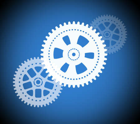Set of mechanical gears on blue background