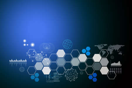World map with spotlights and graphs on blue background