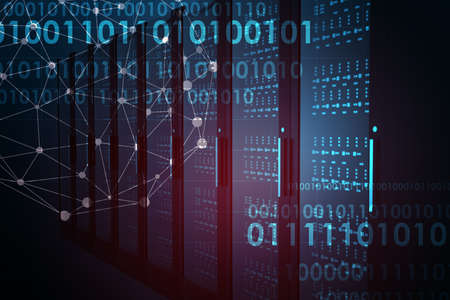 Abstract blue background with light spots and numbersの写真素材