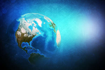 Earth globe on blue, technology concept. Elements of this image furnished by NASAの写真素材