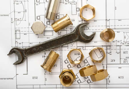 Architecture plan with plunger pins and turn-screws. Building concept