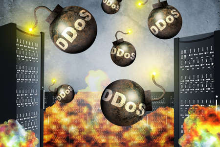 Bombs with fire falling on metal boxes, danger conceptの写真素材