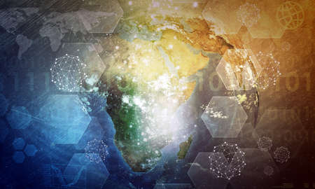 Earth globe with molecule, technology concept.の写真素材