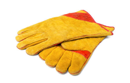 Yellow construction gloves isolated on white background