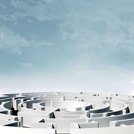 Labyrinth, 3d model with blue sky backgroundの写真素材