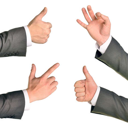 Set of businessman hands gesturing isolated on white backgroundの写真素材