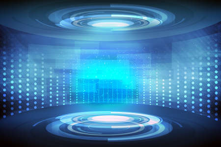 Abstract blue background with light and circles, technology conceptの写真素材