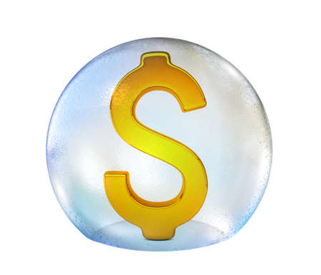 Dollar sign in soap bubble isolated on white backgound. 3D renderingの写真素材