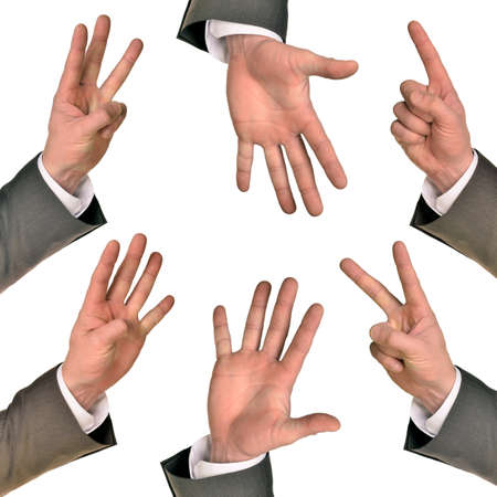 Set of businessmans hands gesturing isolated on white backgroundの写真素材