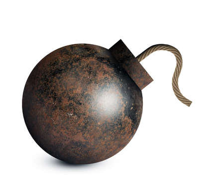 Money style bomb with ignited fuse isolated on white backgroundの写真素材