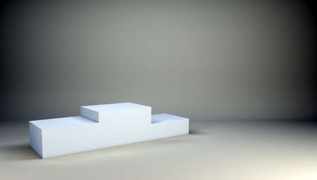 White winner podium on grey wall background, side view. 3D illustrationの写真素材