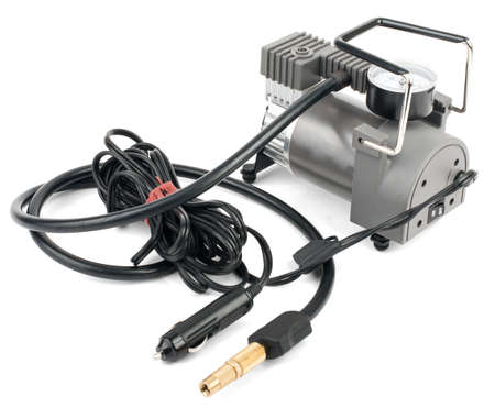 Car tyre electrical inflator isolated on white backgroundの写真素材