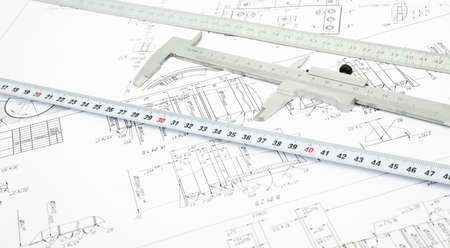 Architecture plan with measure tape and ruler. Building conceptの写真素材