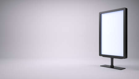 Black lightbox in empty studio. Right side. Gray gradient background. 3D renderingの写真素材