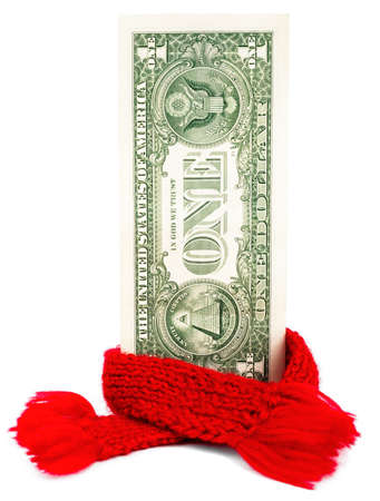 Recovering finances, One dollar banknote with red scarf isolated on white
