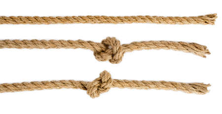 Ship ropes with knot isolated on white background, closeup
