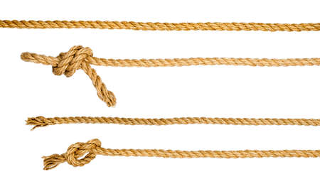 Ship ropes with knot isolated on white background, closeup