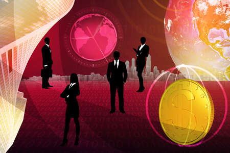 Successful businessmen with dollar coin and earth globe. Elements of this image furnished by NASAの写真素材