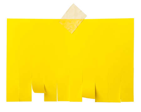 Yellow tear off paper notice with copy space for text isolated on white