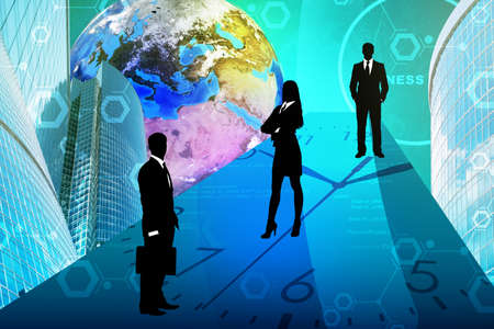 Abstract business concept: businesspeople with clock background. Elements of this image furnished by NASAの写真素材