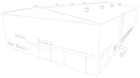 Wire-frame industrial building on the white background. Vectorのイラスト素材