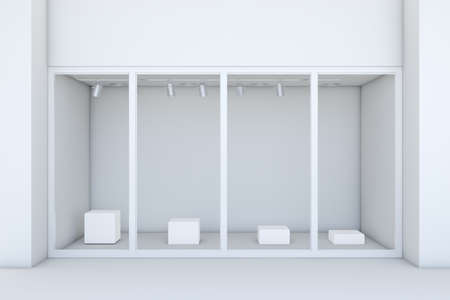 Shopfront with large windows. White store facade. 3d renderingの写真素材