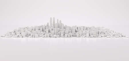 White modern city, front view. 3D renderingの写真素材