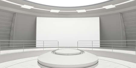 Empty modern futuristic room with white panel. 3D renderingの写真素材