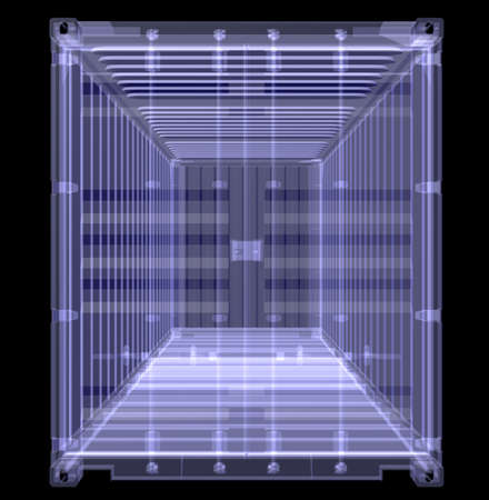 X-ray shipping container isolated on black. 3D rednering