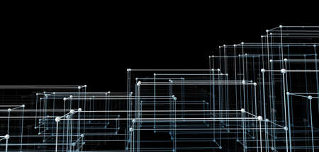 Abstract cubes. Network connection on black background. 3D illustrationの写真素材