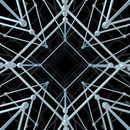 Abstract geometric pattern. Network connection on black background. 3D illustration