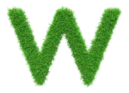 Green Grass Letter W. Isolated On White Background. Font For Your Design. 3D Illustrationの写真素材