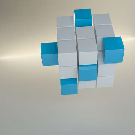 Abstract cube assembling from blocks
