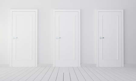 Interior with three white closed doorsの写真素材