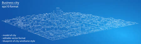 Wire-frame City, Blueprint Style. Vectorのイラスト素材