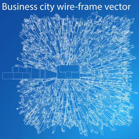 Wire-frame City, Blueprint Style. Vectorのイラスト素材